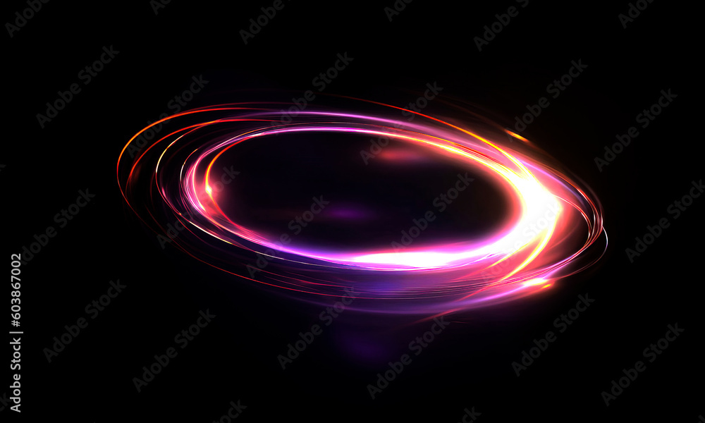 Wall mural glow swirl light effect. circular lens flare. abstract rotational lines on transparent background