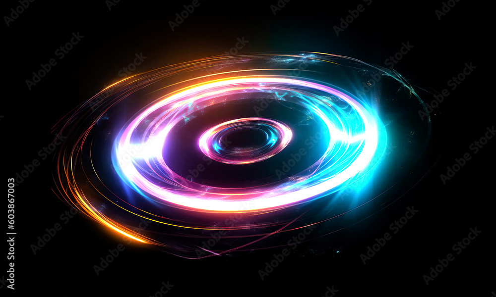 Wall mural glow swirl light effect. circular lens flare. abstract rotational lines on transparent background