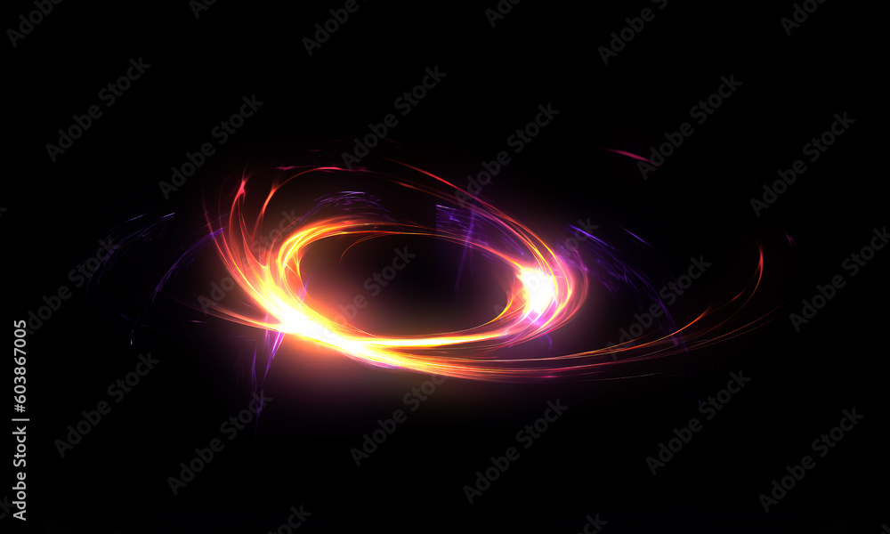 Wall mural glow swirl light effect. circular lens flare. abstract rotational lines on transparent background
