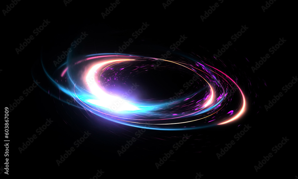 Wall mural glow swirl light effect. circular lens flare. abstract rotational lines on transparent background