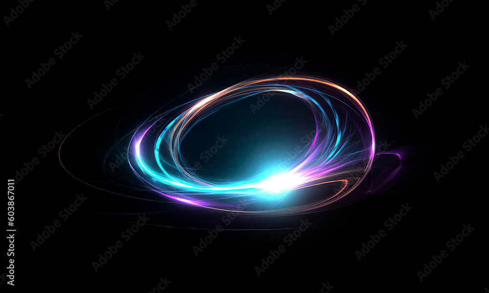 Wall mural glow swirl light effect. circular lens flare. abstract rotational lines on transparent background