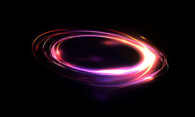 Glow swirl light effect. Circular lens flare. Abstract rotational lines on transparent background	