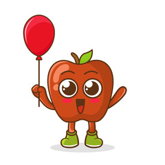 Cartoon of apple fruit holding a balloon , character design