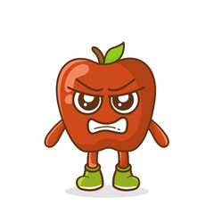 cute apple character with angry expression, mouth wide open. suitable for emoticon, logo, mascot, sticker