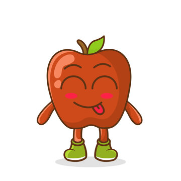 recommend clip art: Cute apple character is teasing and sticking out his tongue. eyes closed tongue out emoji