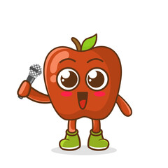 Cute cartoon apple fruit singer character holding mic