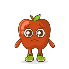 Cute sad apple fruit character, apple character with sad emotion, face, depressive eyes