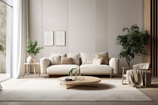 Neutral interior mockup of a modern living area with a sofa. Generative AI