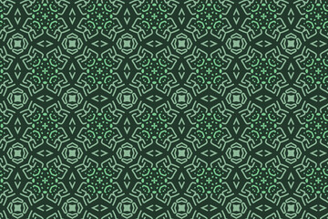Vector geometric seamless patterns. Dark green backgrounds with modern minimal motifs. Abstract geometrical textures. Simple pattern design decor, warping papper