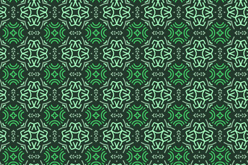 Vector geometric seamless patterns. Dark green backgrounds with modern minimal motifs. Abstract geometrical textures. Simple pattern design decor, warping papper