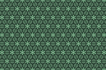 Vector seamless green pattern with ethnic motifs. Geometrical abstract floral background.