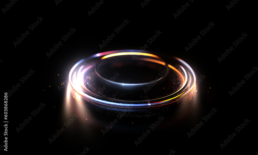 Wall mural glow swirl light effect. circular lens flare. abstract rotational lines on transparent background
