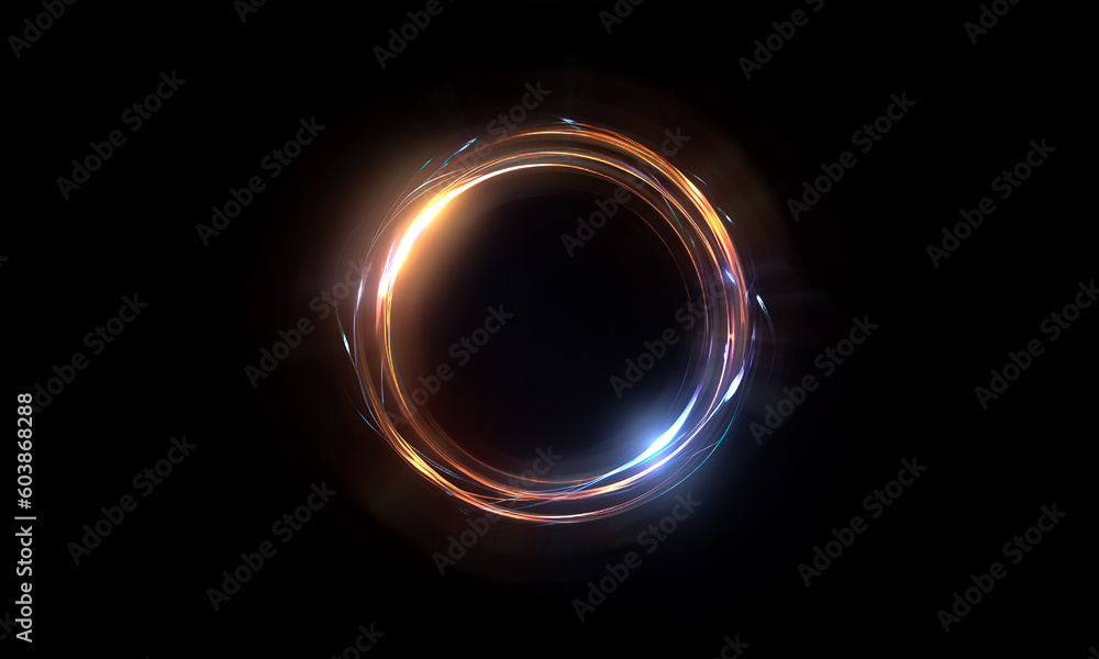Wall mural glow swirl light effect. circular lens flare. abstract rotational lines on transparent background