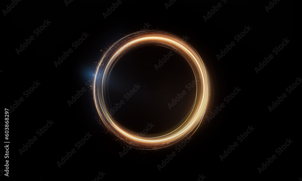 Wall mural glow swirl light effect. circular lens flare. abstract rotational lines on transparent background