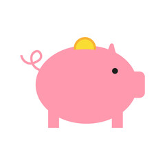 Piggy bank with coin. Icon piggy bank in a flat style. The concept of banking or business services. Vector illustration.