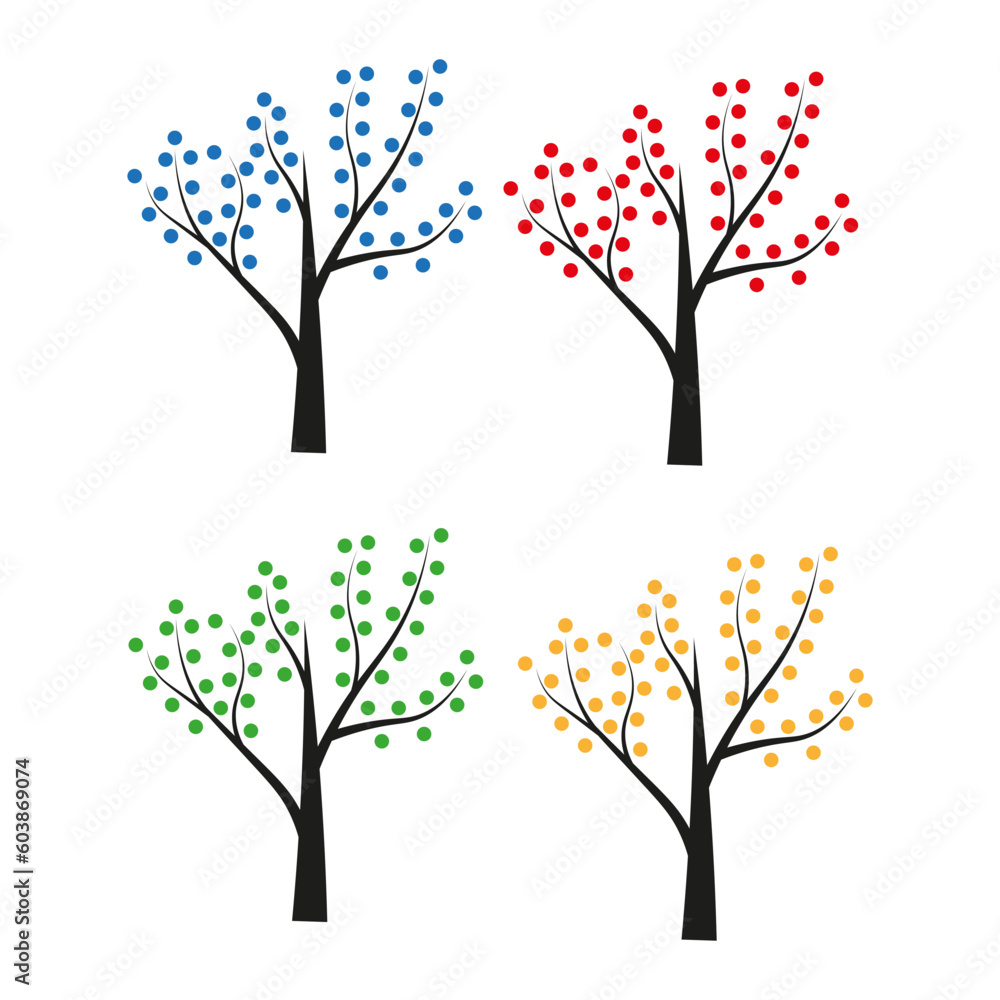 Poster tree colored dots on green background for decorative design. summer background. vector illustration.