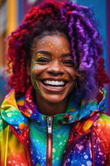 African young woman. Colorful gen z girl portrait. Generative AI