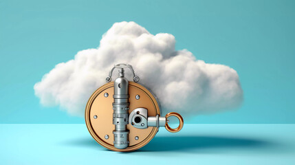 Abstract metaphor with cloud and modern lock. Surreal optical illusion, online privacy, Generative AI.