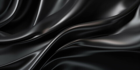 Black silk satin background, elegant wavy fold by generative AI tools