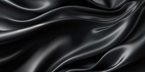 Black silk satin background, elegant wavy fold by generative AI tools