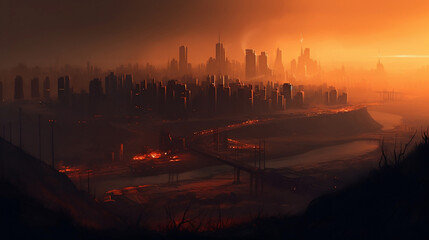 Fototapeta premium Evening big city landscape (Created by AI)