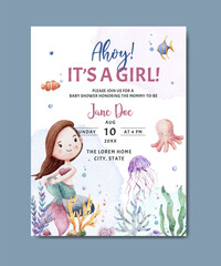 Baby shower invitation card under the sea theme template background