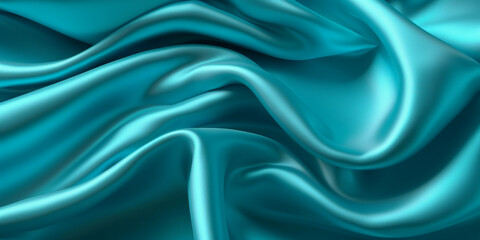 Obraz premium Cyan blue silk satin background, elegant wavy fold by generative AI tools