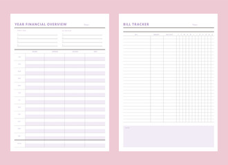 Financial Bill Tracker Planner. Business organizer page. Paper sheet. Realistic vector illustration.	