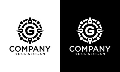 Capital letter G with Creative Compass Concept Logo Design Template. Compass logo sign symbol. Modern vector logo design for business and company identity.