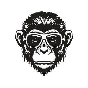 cool monkey, vintage logo line art concept black and white color, hand drawn illustration