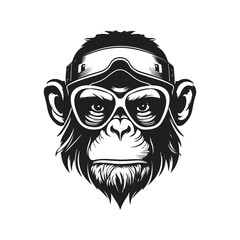 cool monkey, vintage logo line art concept black and white color, hand drawn illustration