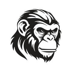 cool monkey, vintage logo line art concept black and white color, hand drawn illustration