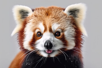 Image of cute red panda head. Wildlife Animals. Illustration. Generative AI.
