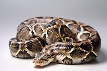 Image of boa snake on white background. Reptile. Wildlife Animals. Illustration. Generative AI. - obrazy, fototapety, plakaty