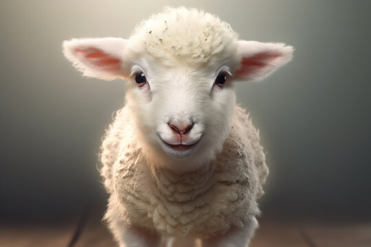 Image of cute little sheep. Farm animals. Illustration, generative AI.