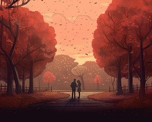 Couple enjoy a walk together in a park