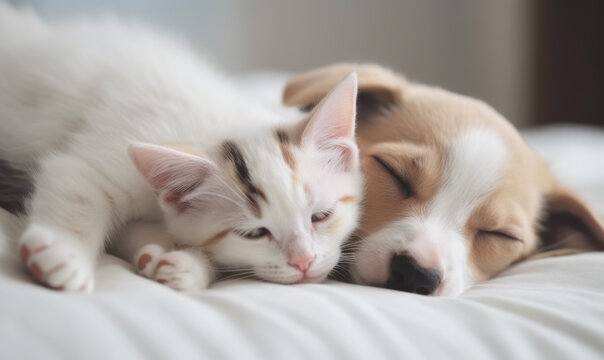  Cat and dog sleep together, Generative ai