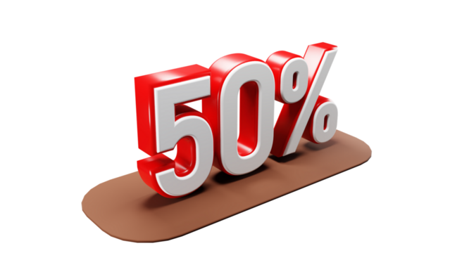 An isolated red fifty percent for special offers at shopping department stores and discount concepts