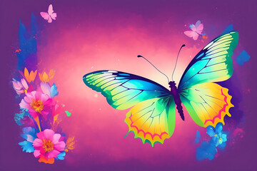 beautiful butterfly illustration, flower splash vector art