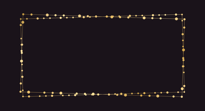 Gold Rectangle Christmas Fairy Lights Frame Border. Abstract golden dots circle pattern frame.