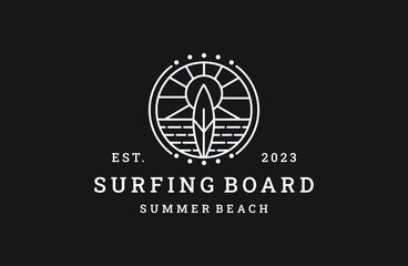 Surfing board logo vector icon illustration hipster vintage retro .