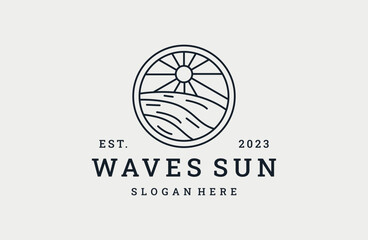 Waves sun logo vector icon illustration hipster vintage retro .