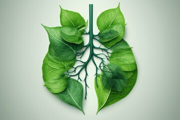 Lung with Green Leaves Illustration Created with Generative AI