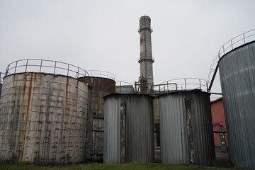 Almaty, Kazakhstan - 04.17.2023 : Pipes and technical compartments at the old heating plant.