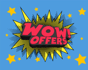 Comic Pop-art style hard-sell template design - Wow! Offers