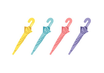 閉じている色々なカラーの傘のイラスト　線画なし