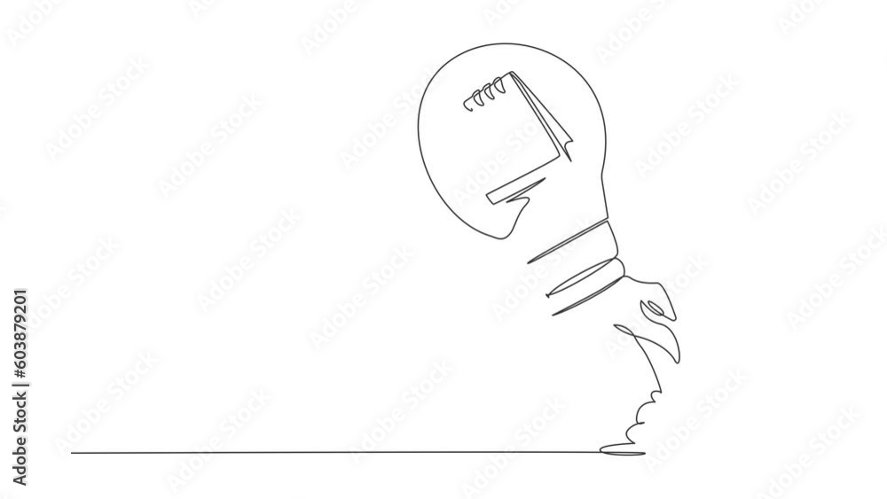 Poster animated self drawing of continuous line draw calendar launching with light bulb. symbol of achieve 