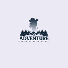 Adventure hiking logo vintage with sunset design vector image