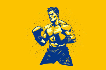 Doodle inspired Boxer fighter at boxing match, cartoon sticker, sketch, vector, Illustration - obrazy, fototapety, plakaty