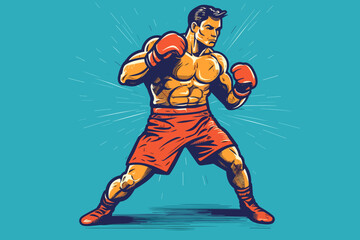 Fototapeta na wymiar Doodle inspired Boxer fighter at boxing match, cartoon sticker, sketch, vector, Illustration